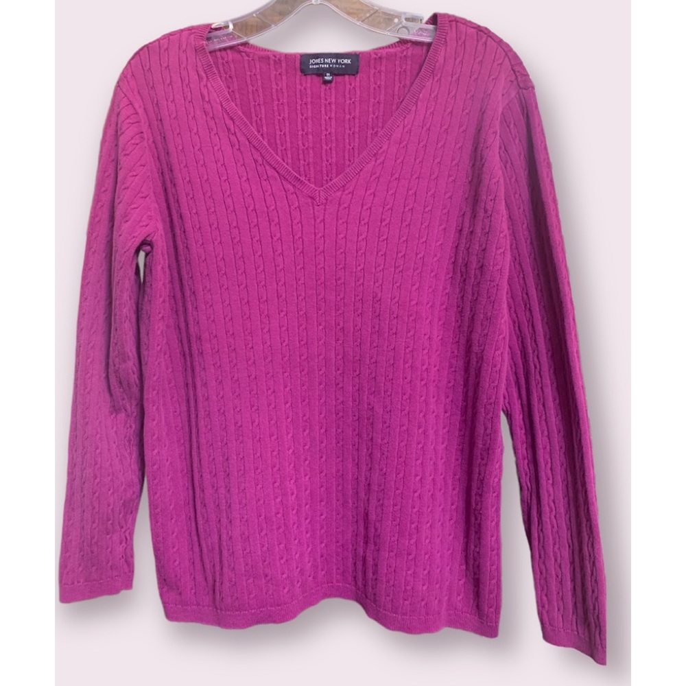 Jones New York Purple Cable Knit V-Neck Sweater (size 1X)